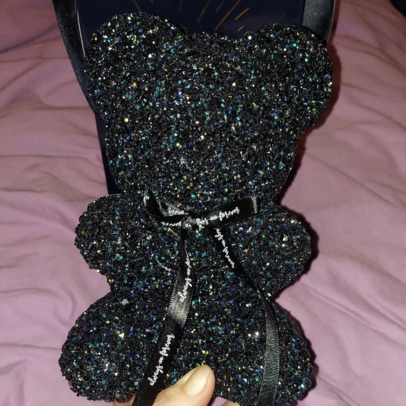 Black Crystal Decorative Teddy Bear  With Hints Of Blue And Purple Sparkles! - Picture 7 of 13